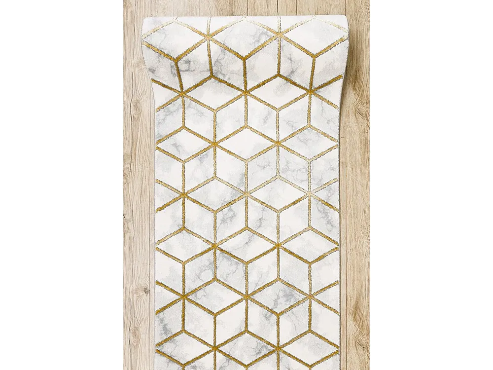 Passadeira EMERALD exclusivo 1014 glamour, à moda cubo creme / ouro 80x320 cm RugsX