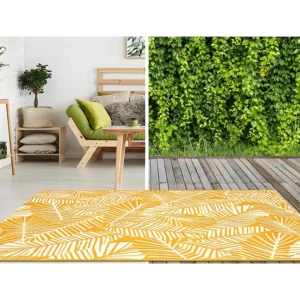 Tapete de interior ou de exterior motivos folhas CURITIBA - 150 x 200 cm - Amarelo OZAIA
