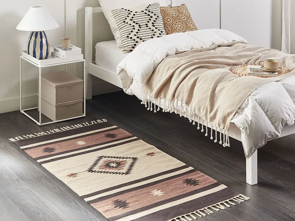 Tapete Kilim em algodão creme e castanho 80 x 150 cm ARAGATS BELIANI