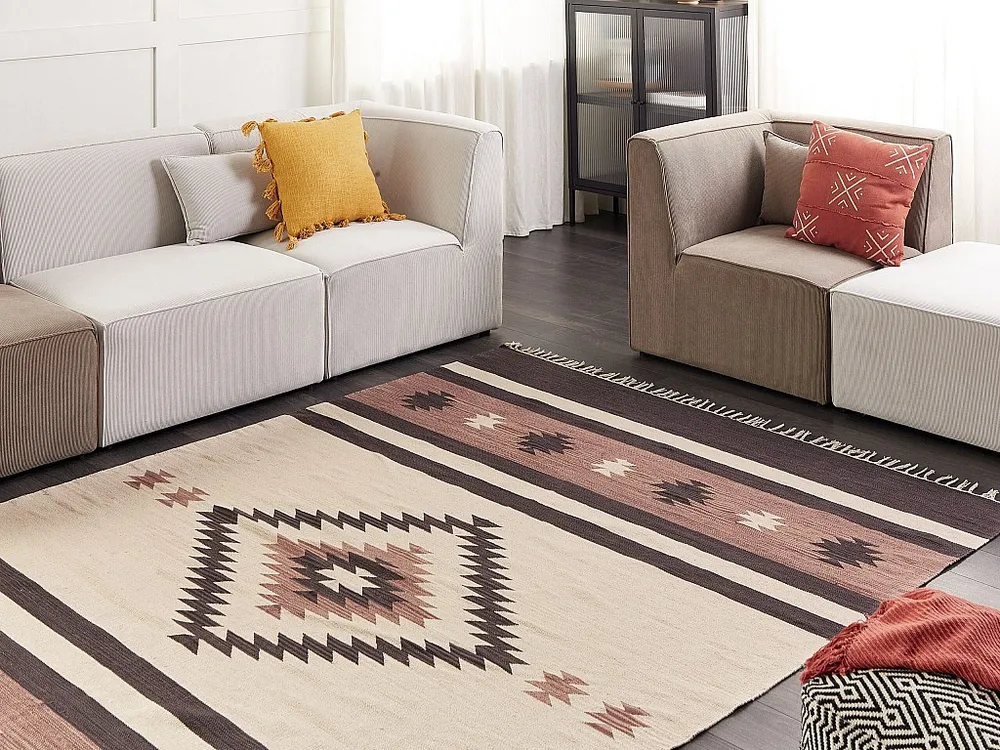 Tapete Kilim em algodão creme e castanho 200 x 300 cm ARAGATS BELIANI