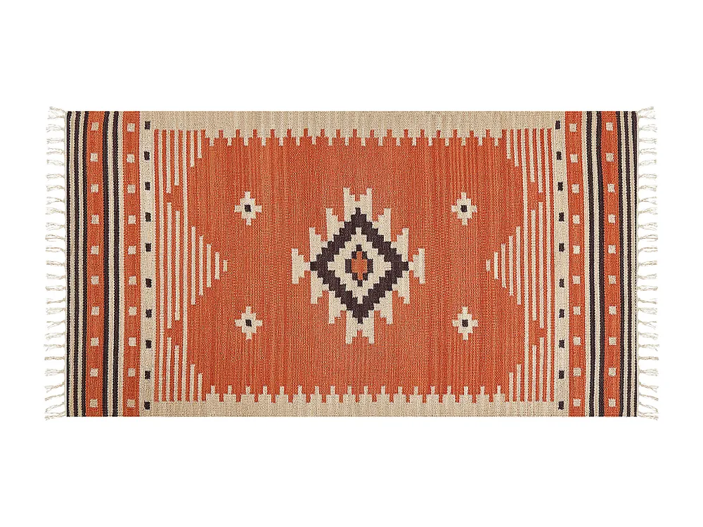 Tapete Kilim em algodão laranja 80 x 150 cm GAVAR Beliani