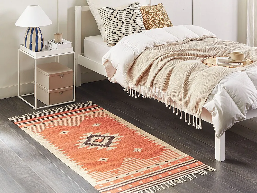 Tapete Kilim em algodão laranja 80 x 150 cm GAVAR Beliani