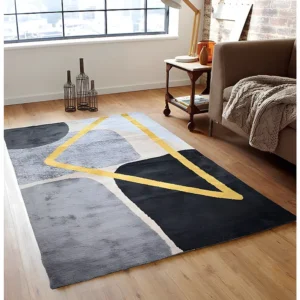 Tapete estilo contemporâneo PICADILLY - Poliéster - 160 x 230 cm - Cinza, preto e dourado OZAIA