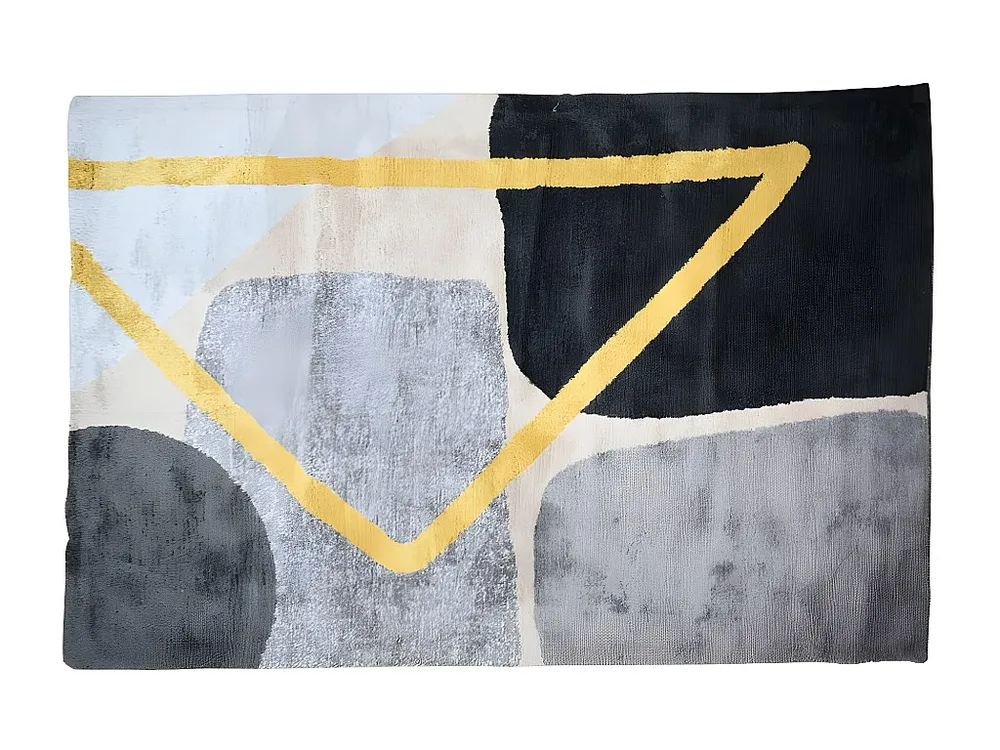 Tapete estilo contemporâneo PICADILLY - Poliéster - 160 x 230 cm - Cinza, preto e dourado OZAIA