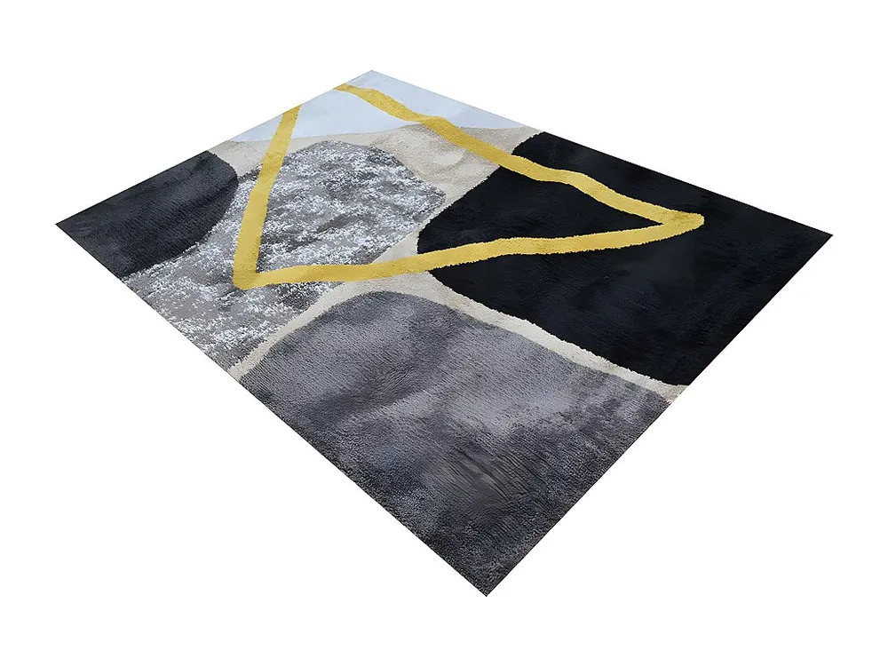 Tapete estilo contemporâneo PICADILLY - Poliéster - 160 x 230 cm - Cinza, preto e dourado OZAIA