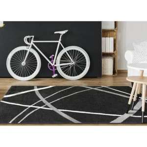Tapete estilo design LINIA - Polipropileno - 200 x 290 cm - Preto, cinza e branco OZAIA