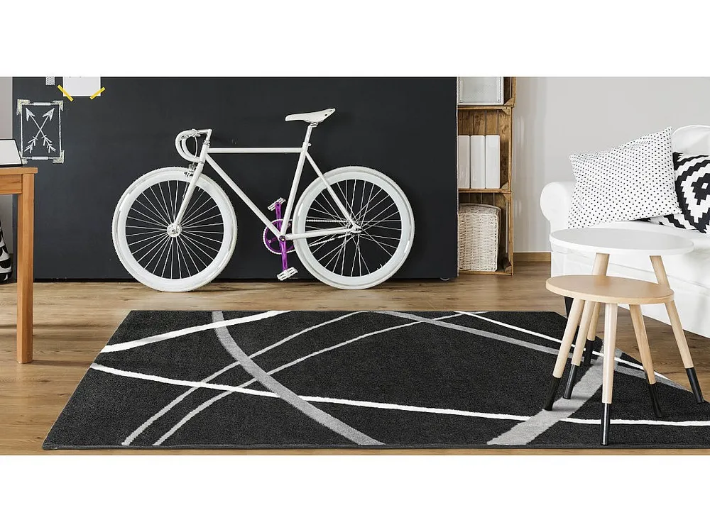 Tapete estilo design LINIA - Polipropileno - 200 x 290 cm - Preto, cinza e branco OZAIA