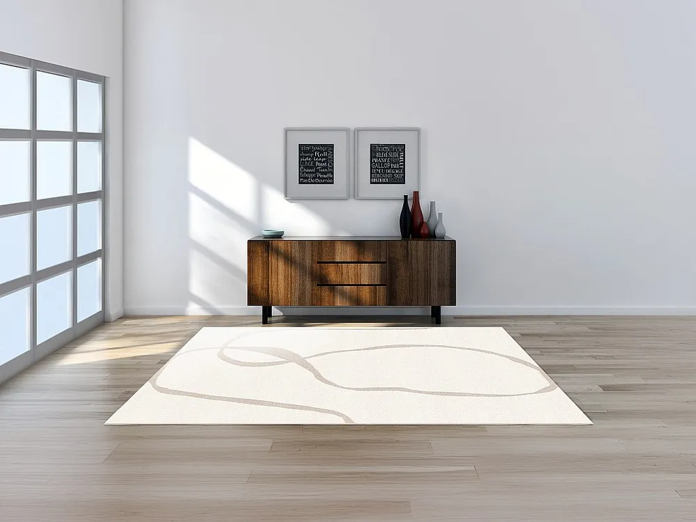 Tapete shaggy design motivos abstratos 160x230 cm cor creme e taupe GALANCIA OZAIA