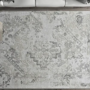Tapete vintage em viscose e lã feito à mão 160 x 230 cm, 1200 g/m2, cinza - IVYRA OZAIA