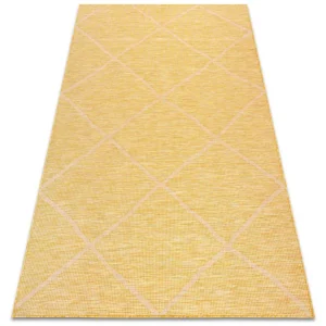 Tapete SIZAL PATIO 3075 Diamantes tecido plano amarelo / bege 78x150 cm RugsX