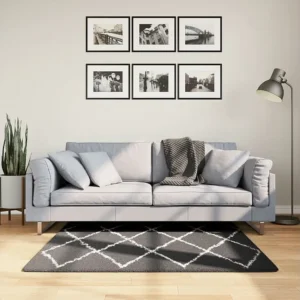 Tapete shaggy de pelo alto 120x120 cm preto e creme Clicnbuy