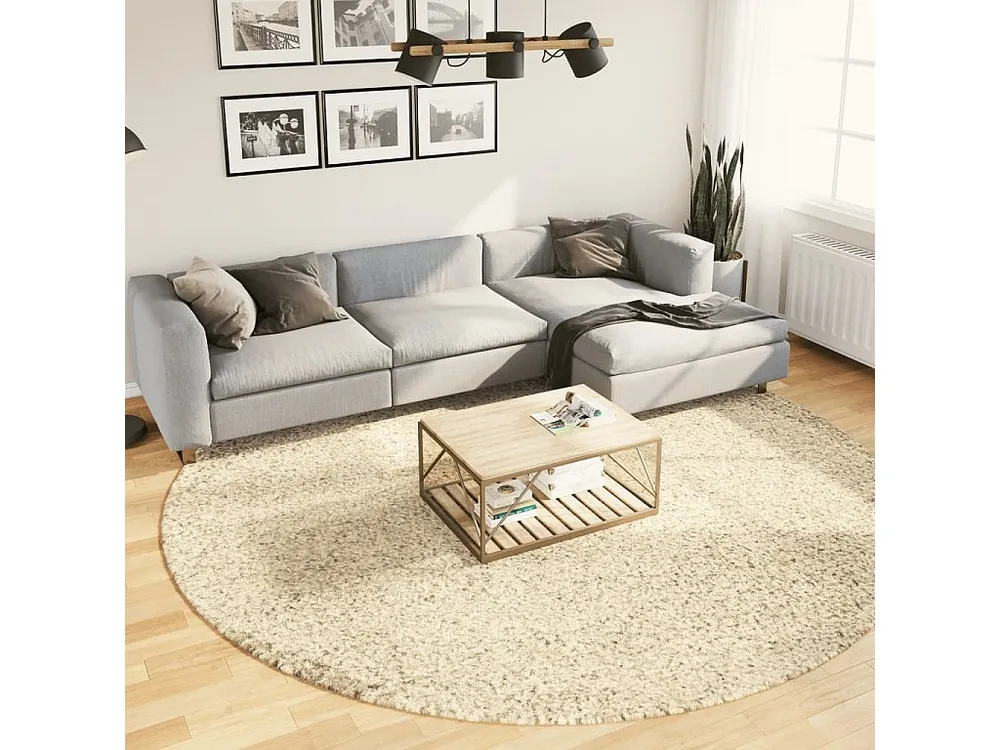 Tapete shaggy de pelo alto PAMPLONA Ø 280 cm dourado Clicnbuy