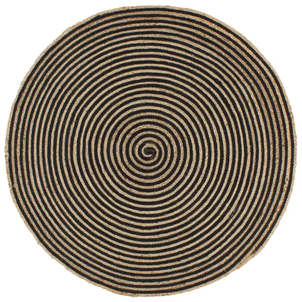 Tapete artesanal em juta com design em espiral preto 120 cm vidaXL