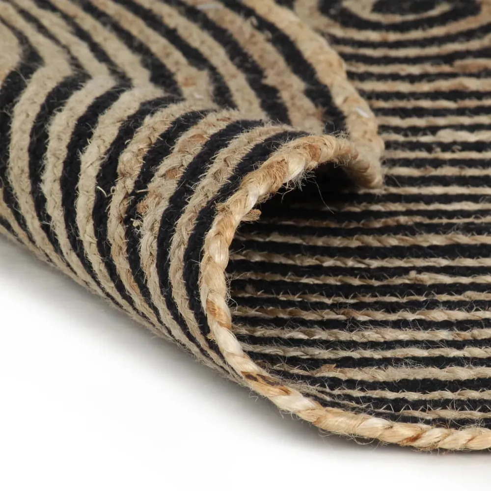 Tapete artesanal em juta com design em espiral preto 120 cm vidaXL