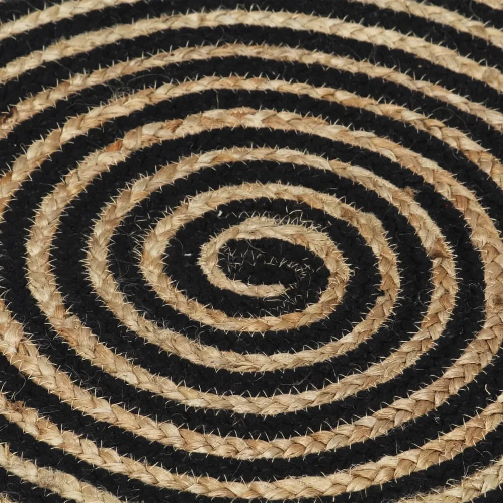 Tapete artesanal em juta com design em espiral preto 120 cm vidaXL