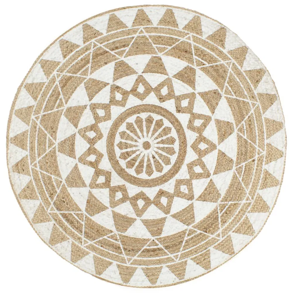Tapete artesanal em juta com impressão branco 150 cm vidaXL