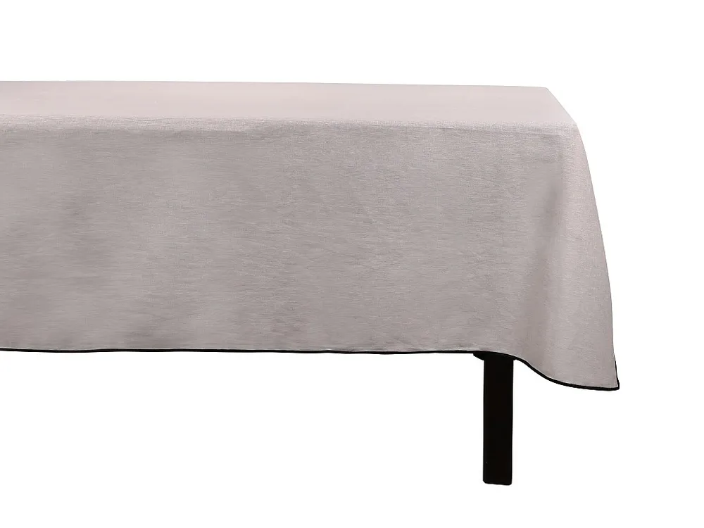 Conjunto toalha + 4 guardanapos de mesa em linho com borda preta. Taupe 170x170 cm BORINA OZAIA