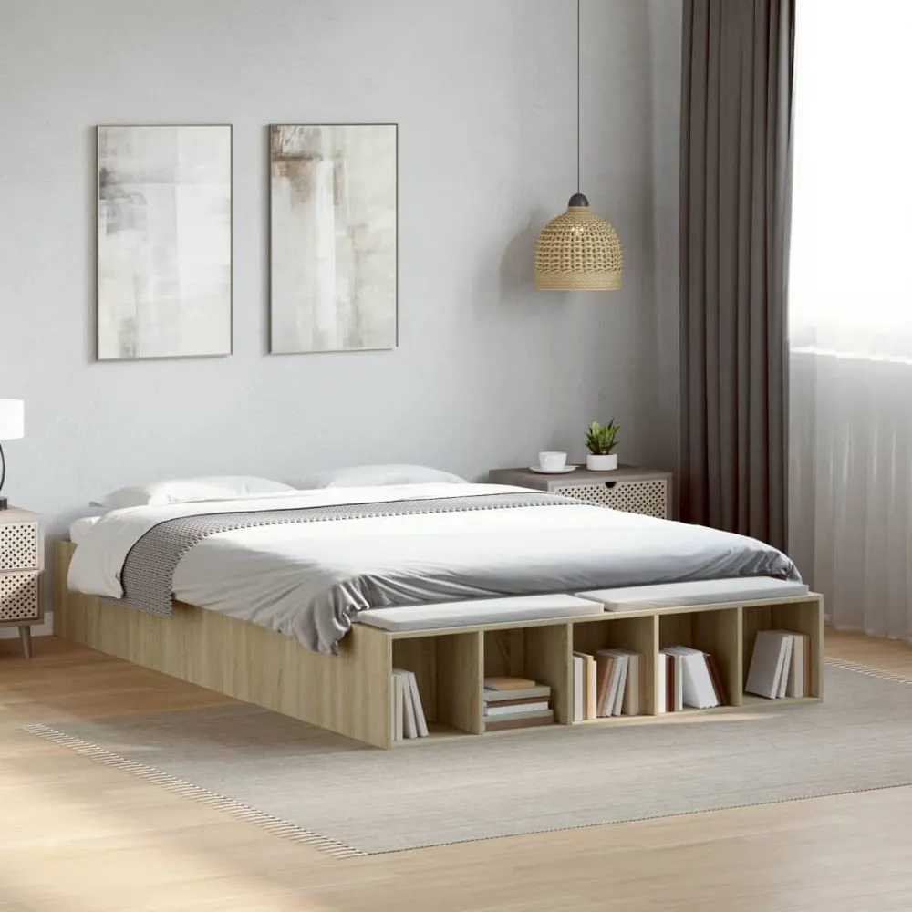 Estrutura de cama 120x200 cm derivados madeira carvalho sonoma para Recém-Nascidos