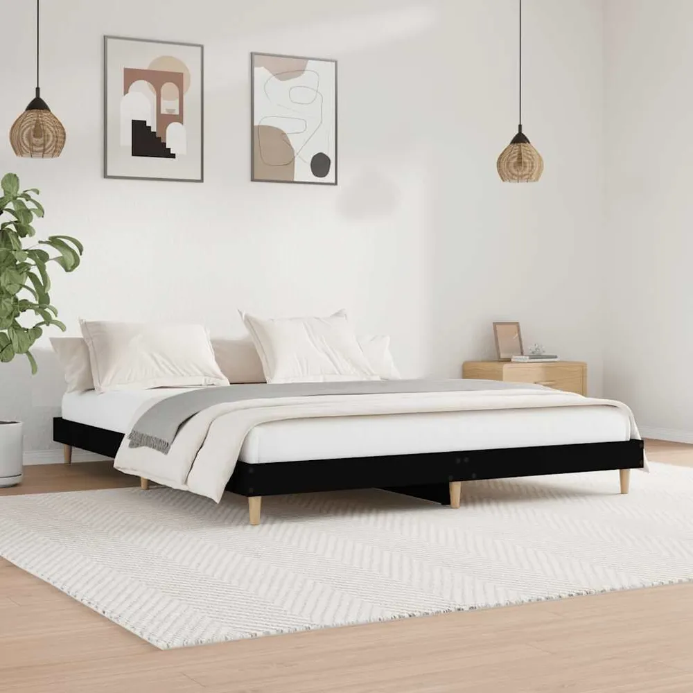 Estrutura de cama 120x200 cm derivados de madeira preto com Ajuste de Altura