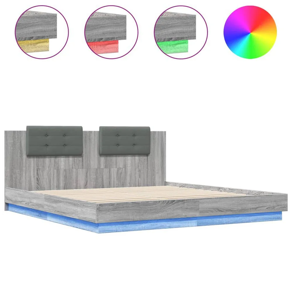 Estrutura de cama com cabeceira/luzes LED 200x200cm cinza sonoma Tamanho 50x70 cm