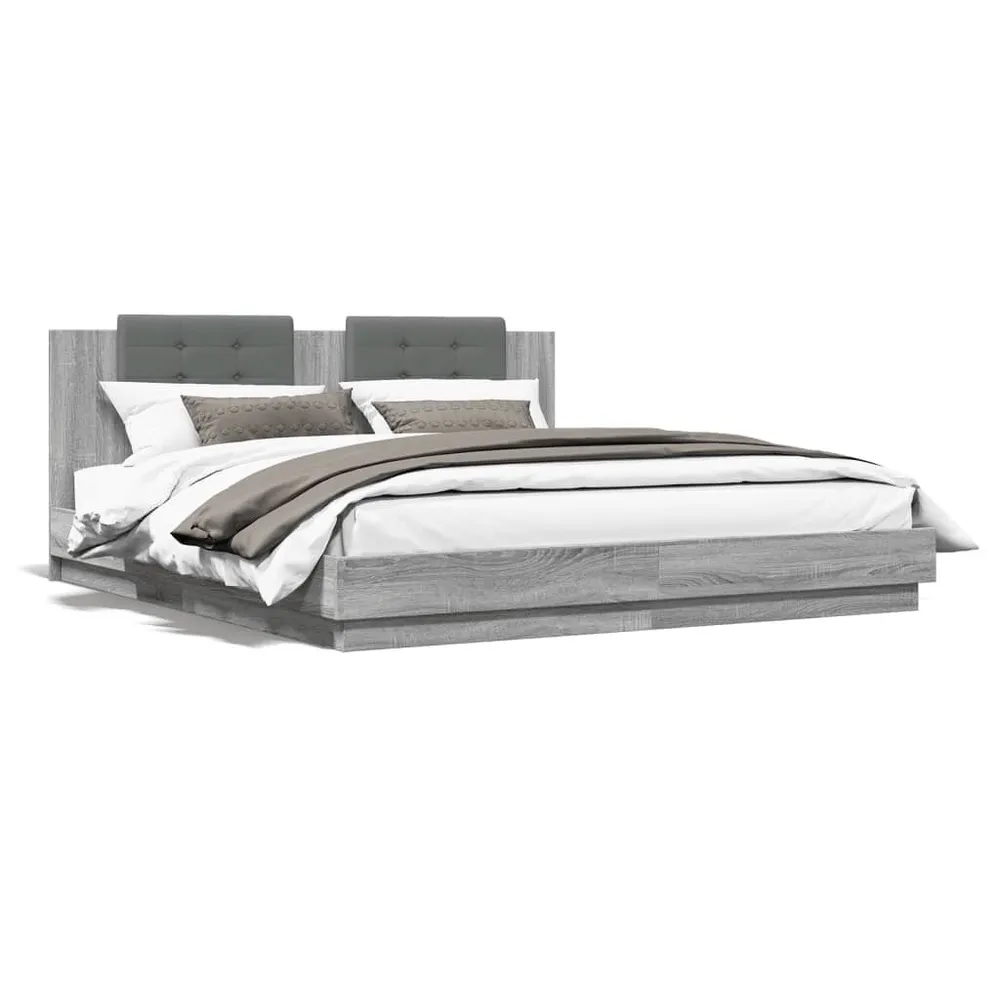 Estrutura de cama com cabeceira/luzes LED 200x200cm cinza sonoma Tamanho 50x70 cm