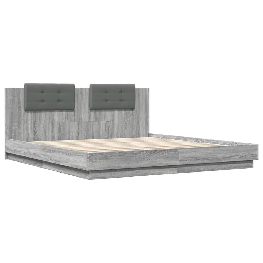 Estrutura de cama com cabeceira/luzes LED 200x200cm cinza sonoma Tamanho 50x70 cm