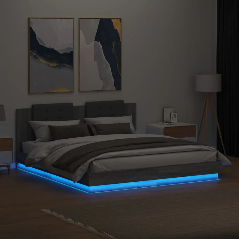Estrutura de cama com cabeceira/luzes LED 200x200cm cinza sonoma Tamanho 50x70 cm