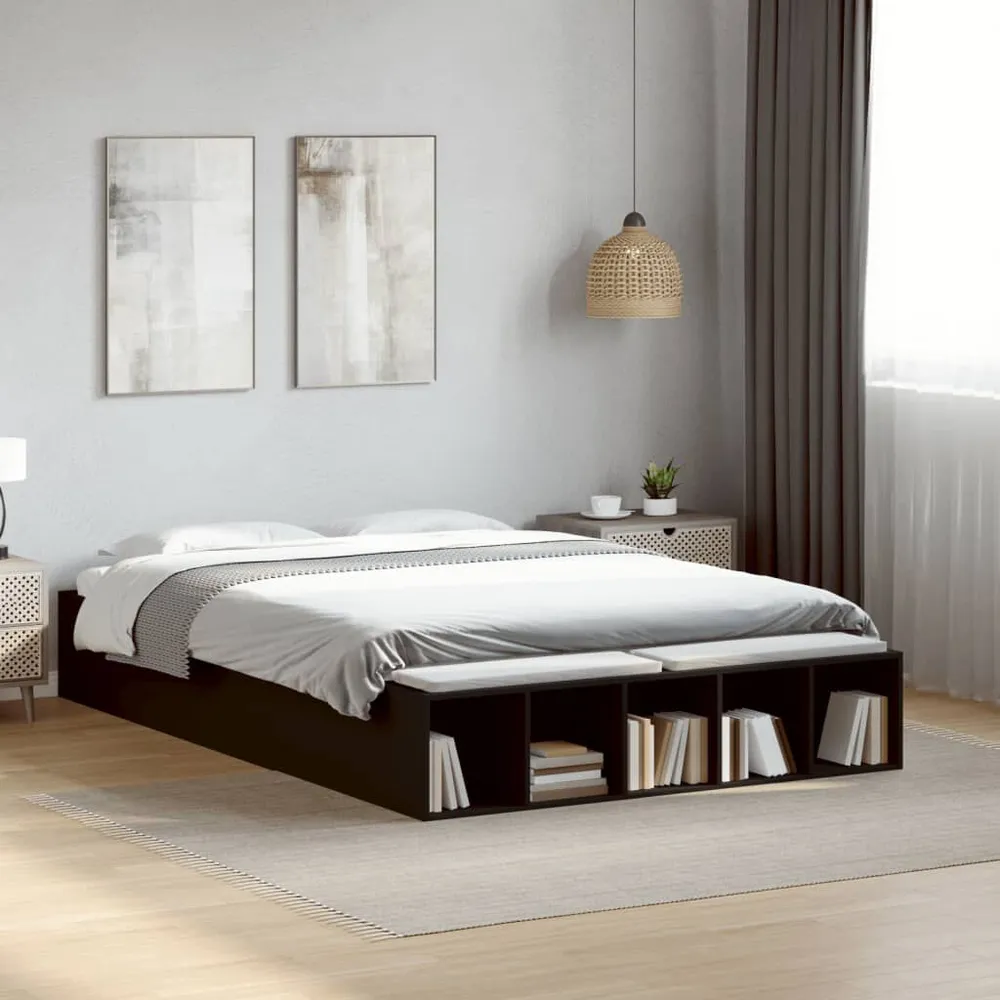 Travesseiro de Cervical Estrutura de cama 120x200 cm derivados de madeira preto