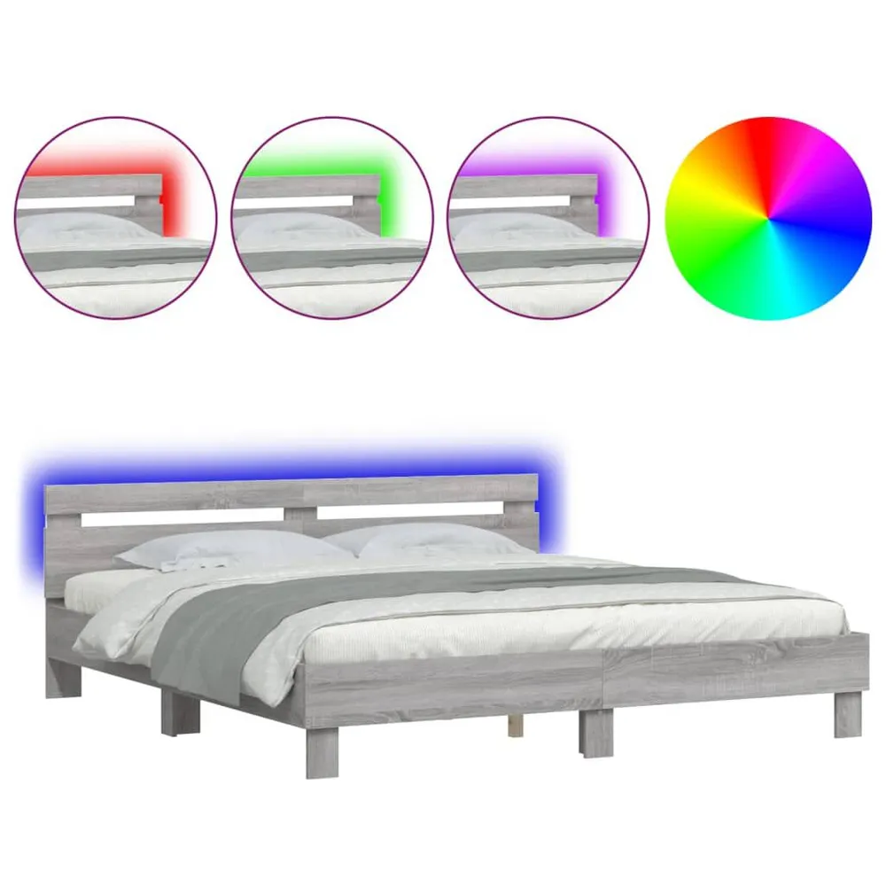 Travesseiro Ortopédico Estrutura cama com cabeceira/luzes LED 200x200cm cinzento sonoma