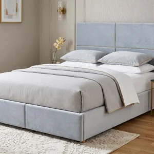 Velvet EU King Size Ottoman Bed Drawers Light Grey VERNOYES