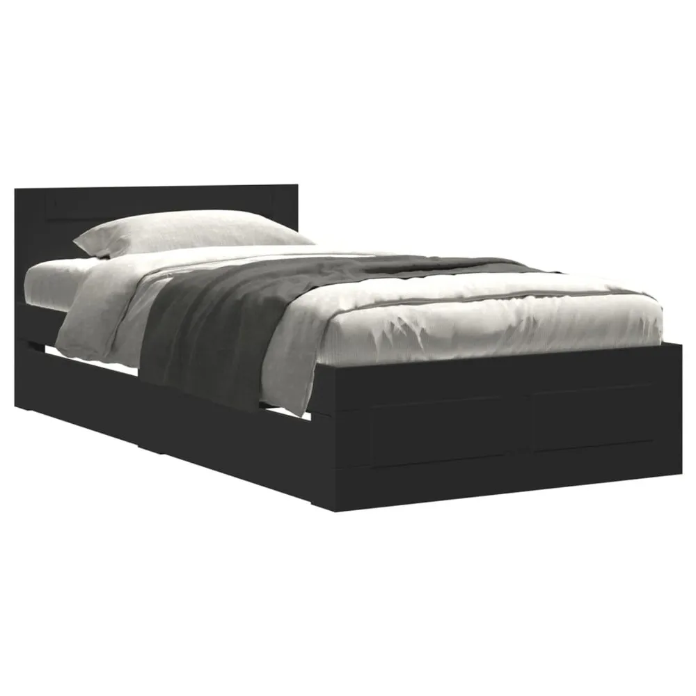 Estrutura cama com cabeceira sem colchão 90x200 cm preto com Capa Removível