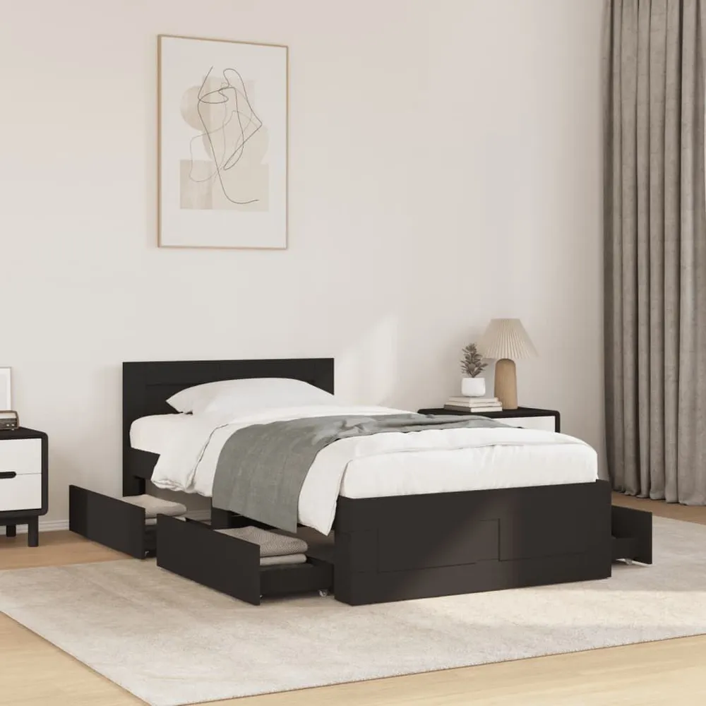 Estrutura cama com cabeceira sem colchão 90x200 cm preto com Capa Removível
