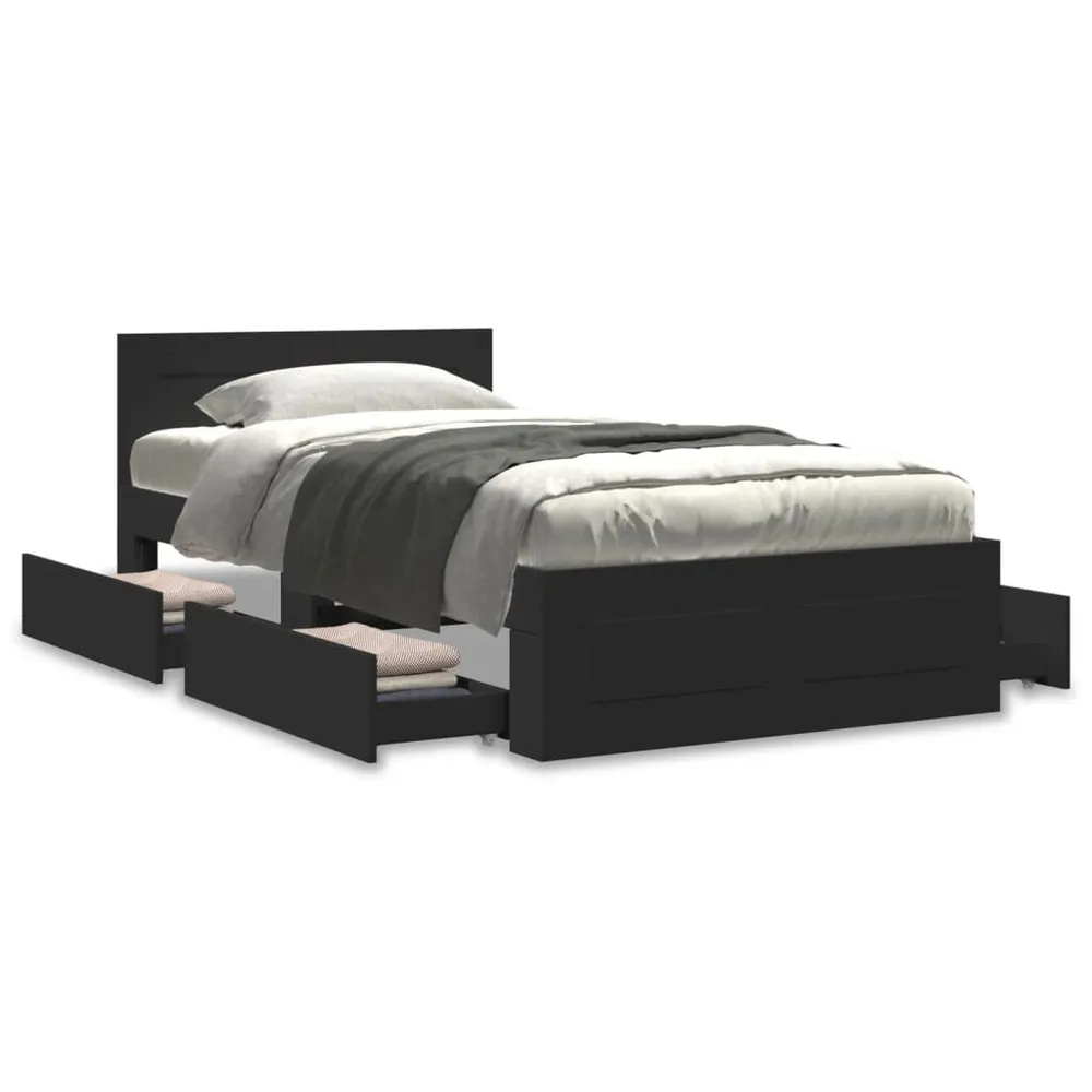 Estrutura cama com cabeceira sem colchão 90x200 cm preto com Capa Removível