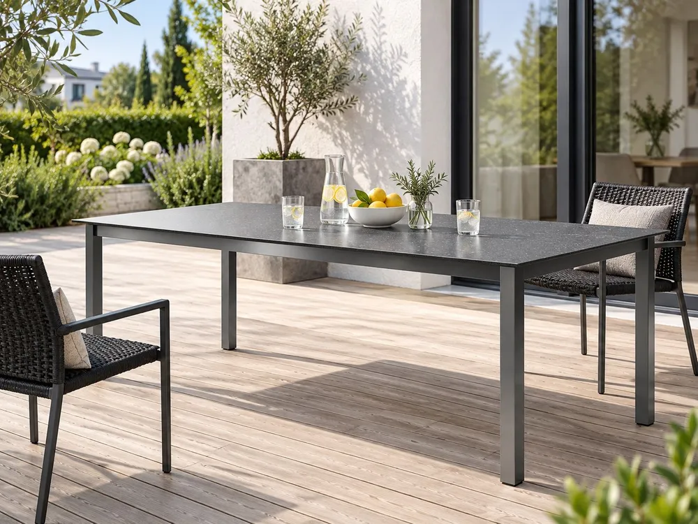 Garden Dining Table Vidro Top 180 x 90 cm Black COSOLETO