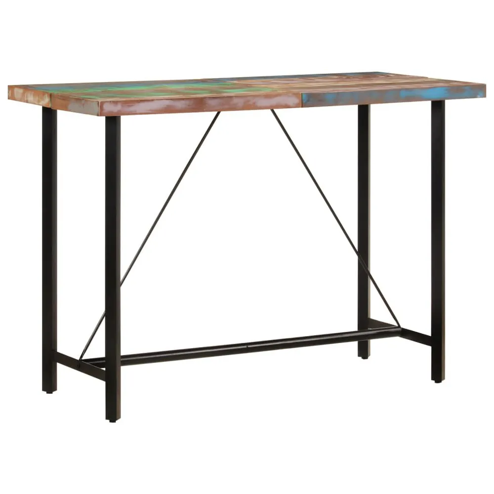Mesa de bar 150x70x107 cm madeira recuperada maciç e ferro