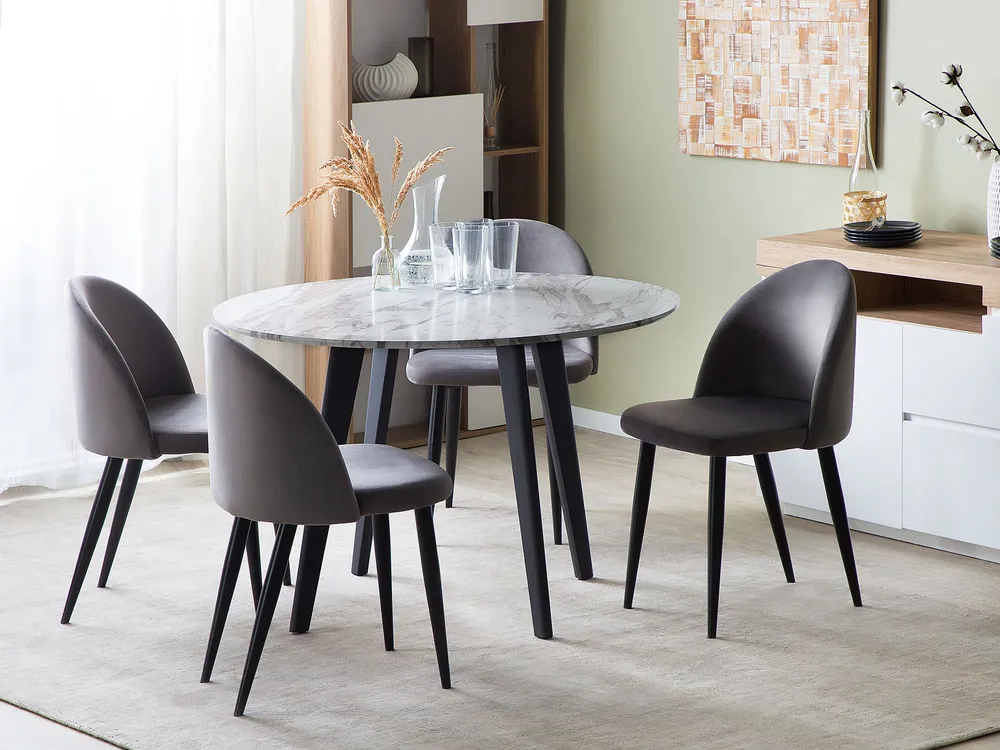 Mesa de jantar redonda com efeito mármore e preto ⌀ 110 MOSBY