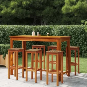7 peças conjunto de bar para jardim madeira de acácia maciç