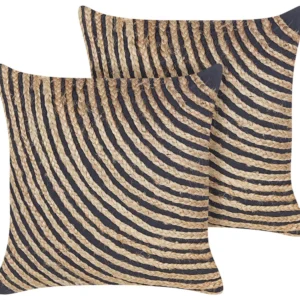 Conjunto de 2 almofadas decorativas em algodão preto com juta creme 45 x 45 cm BERGENIA