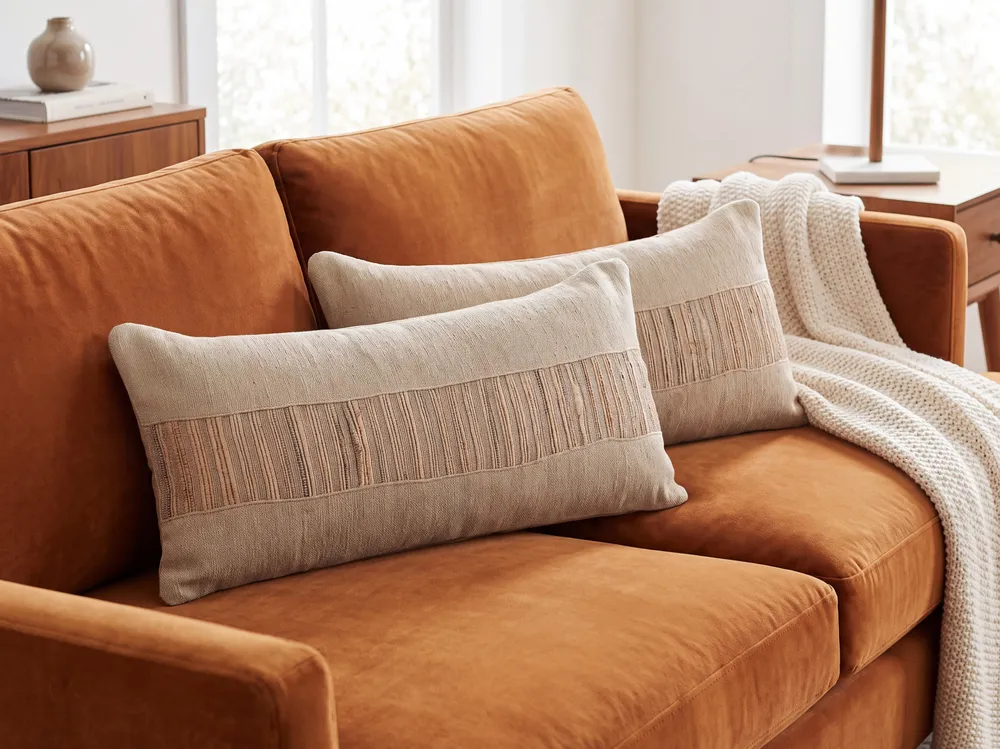 Conjunto de 2 almofadas decorativas em juta creme 30 x 70 cm LUINA