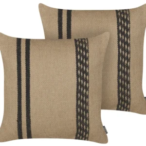 Conjunto de 2 almofadas decorativas em juta creme e preta 45 x 45 cm DESALIX