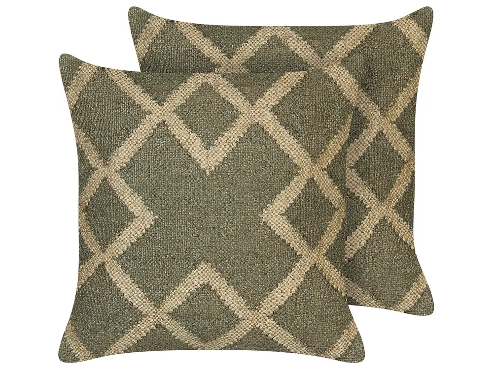 Conjunto de 2 almofadas decorativas em juta verde azeitona e creme 45 x 45 cm GOPI