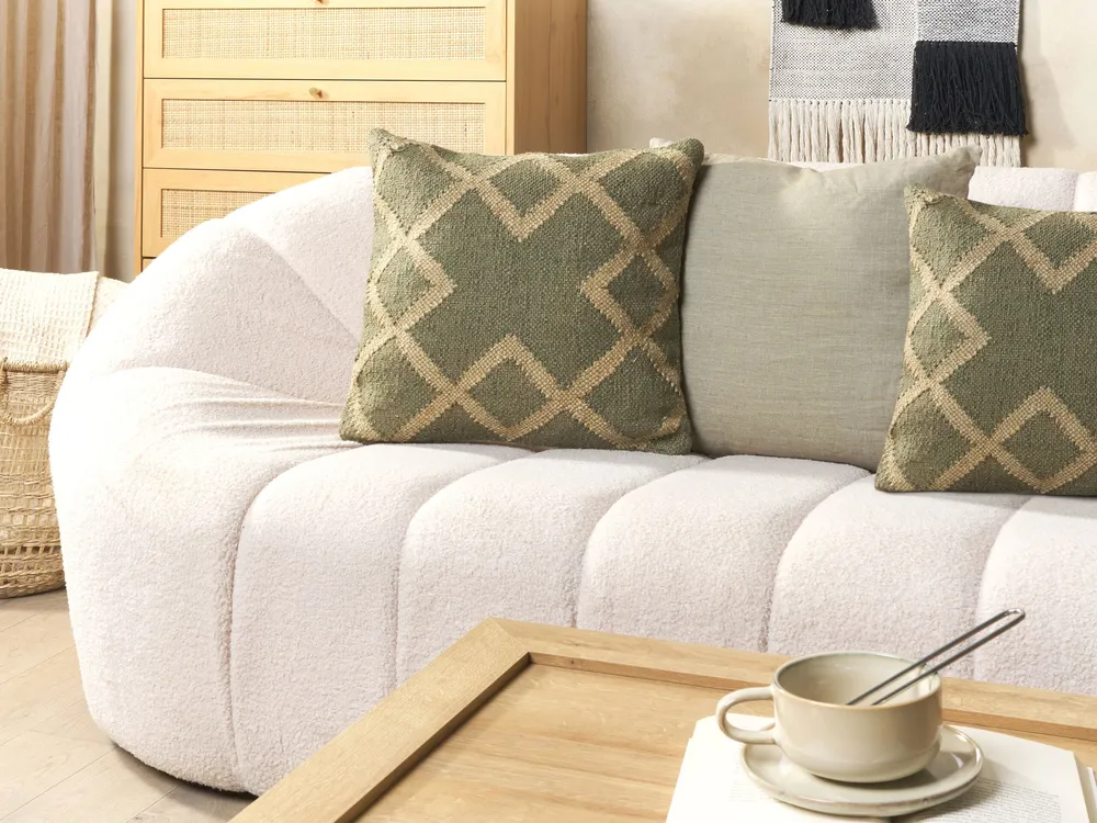 Conjunto de 2 almofadas decorativas em juta verde azeitona e creme 45 x 45 cm GOPI