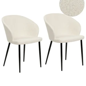 Conjunto de 2 cadeiras de jantar em tecido bouclé branco-creme MASON