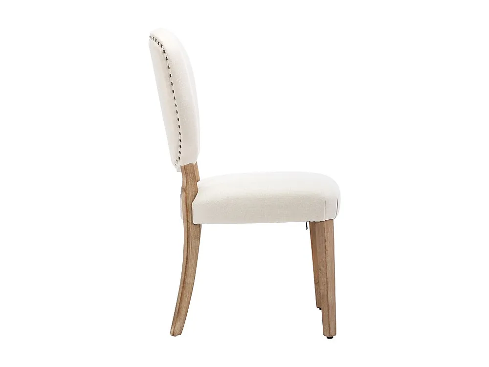 Conjunto de 6 cadeiras para sala de jantar - Tecido de linho - com encosto decorado com tachas de cobre - Pernas maciças d...
