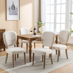 Conjunto de 4 cadeiras para sala de jantar - Tecido de linho - com encosto decorado com tachas de cobre - Pernas maciças d...