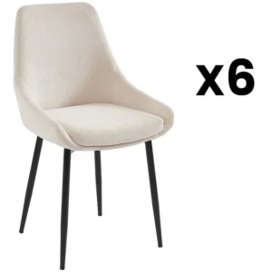 Conjunto de 6 cadeiras em veludo canelado e metálico cor creme MASURIE