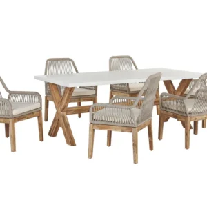 Conjunto de jardim com mesa 200 x 100 cm e 6 cadeiras em branco e creme OLBIA