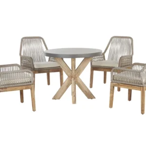Conjunto de jardim com mesa ⌀ 90 cm e 4 bancos em cinzento e creme OLBIA