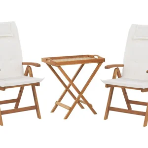 Conjunto de varanda com 2 lugares em madeira de acácia e almofadas creme JAVA