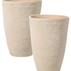 Conjunto de 2 vasos para plantas em pedra creme 43 x 43 x 60 cm CAMIA